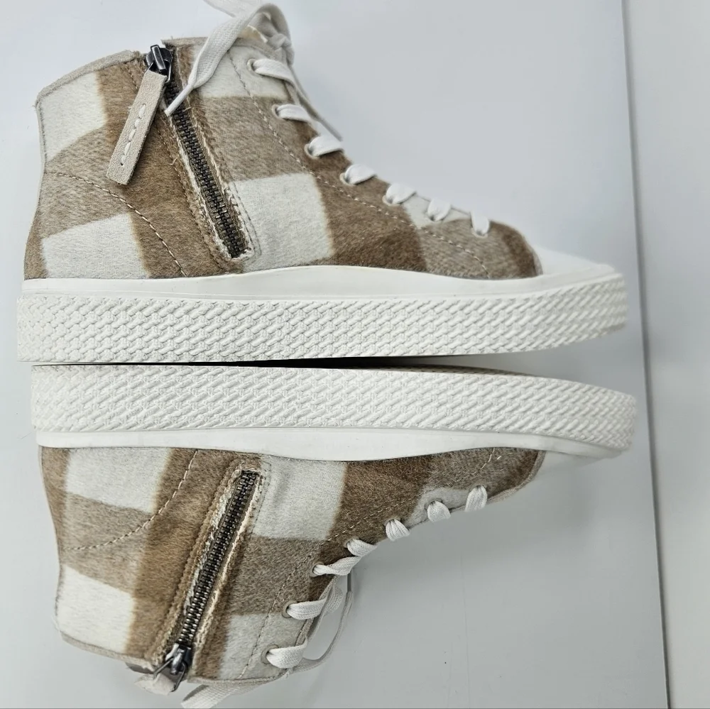 Dolce Vita Veola Plaid Cream-Tan Leather Fabric Hi-Top Casual Sneakers Sz 10